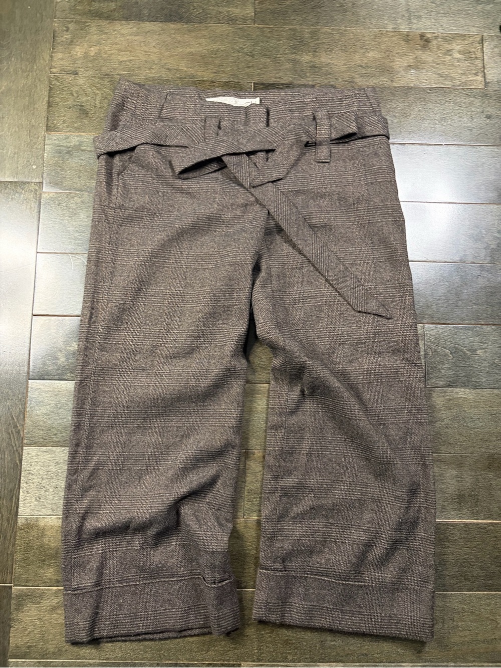 Brown Plaid Wide Leg Belted Trouser Pants Size S Y2K Academia